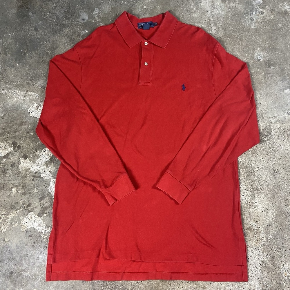Polo Ralph Lauren Polo Shirt Size XLT Red Long Sleeve Embroidered Blue Pony Logo